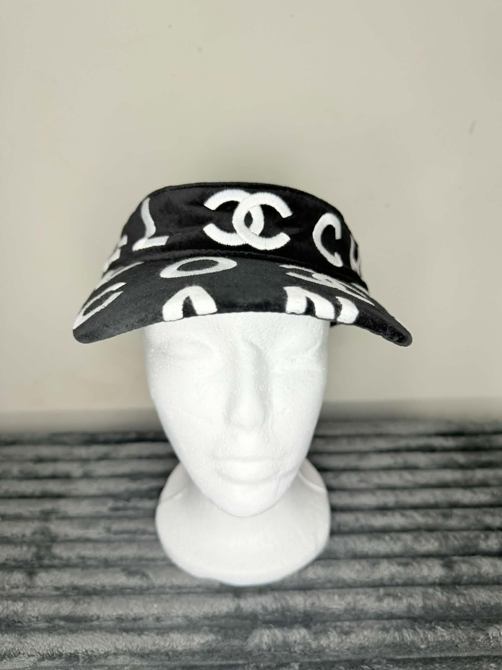 CHANEL Black and White Logo Visor Hat